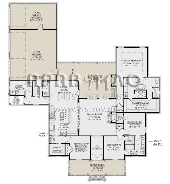 Проект одноэтажного дома с гаражом на три и более машин в стиле Ранчо S5-240 (4534-00077)