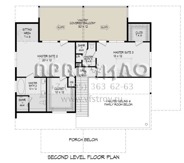 Проект двухэтажного дома без гаража в стиле Ранчо S5-228 (940-00586)