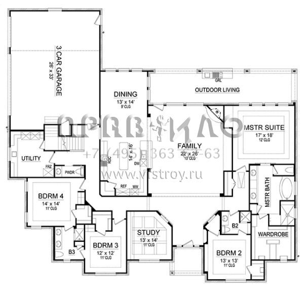 Проект одноэтажного дома с гаражом на три и более машин в английском стиле S5-392 (5445-00245)