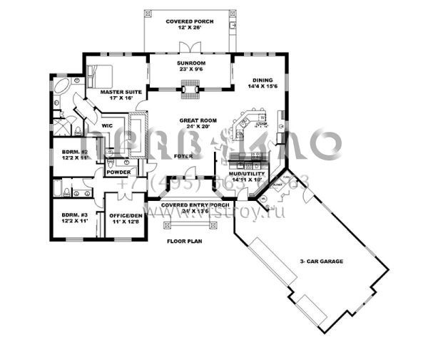 Проект одноэтажного дома с гаражом на три и более машин в американском стиле S5-277 (039-00598)