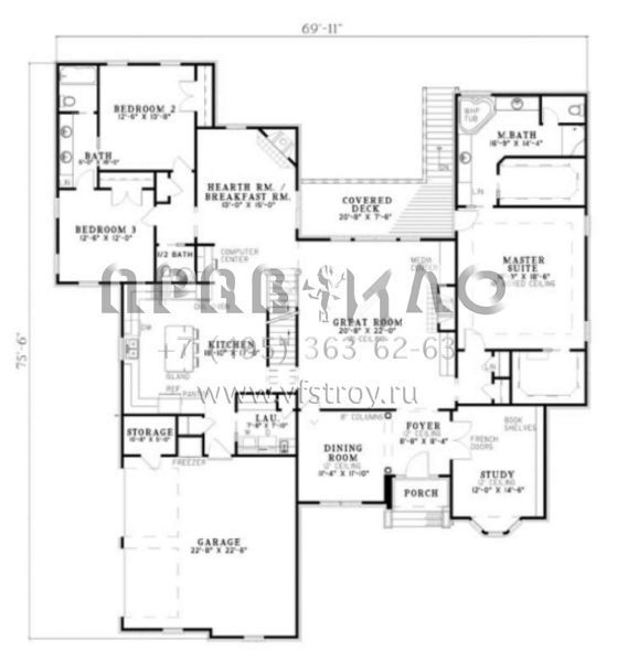 Проект двухэтажного дома с гаражом на две машины в стиле Ранчо S5-393 (110-00127)