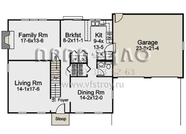 Проект двухэтажного дома с гаражом на две машины в стиле Ранчо S5-214 (5633-00434)