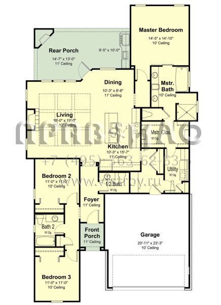 Проект одноэтажного дома с гаражом на две машины в стиле Ранчо S5-170 (7516-00041)