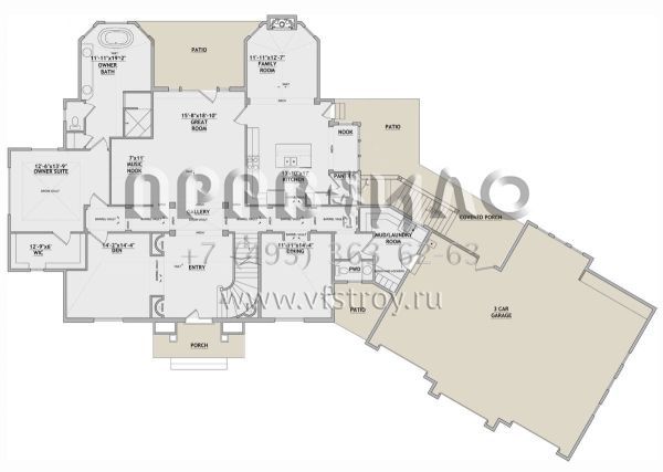 Проект двухэтажного дома с гаражом на три и более машин в стиле Ранчо S5-599 (8768-00045)