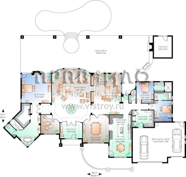 Проект одноэтажного дома с гаражом на две машины в английском стиле S5-379 (034-00662)