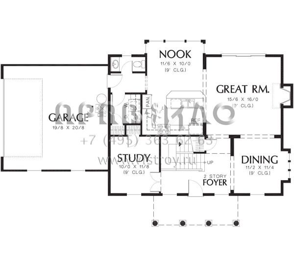 Проект двухэтажного дома с гаражом на две машины в стиле Ранчо S5-185 (2559-00255)
