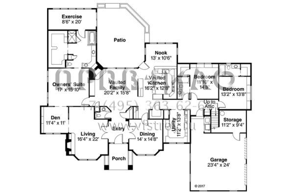 Проект одноэтажного дома с гаражом на две машины в классическом стиле S5-311 (035-00769)
