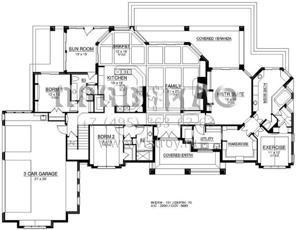 Проект одноэтажного дома с гаражом на три и более машин в американском стиле S5-371 (5445-00339)