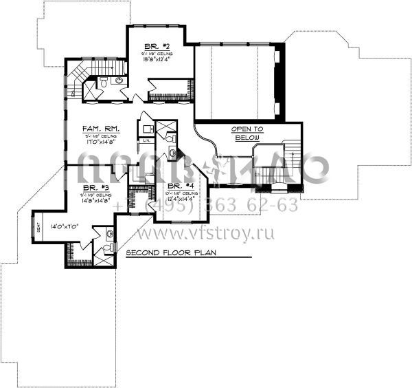 Проект двухэтажного дома с гаражом на три и более машин в стиле Ранчо S5-418 (1020-00202)