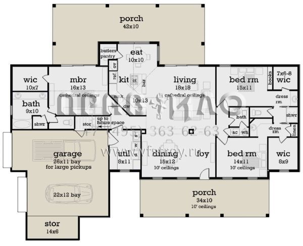 Проект одноэтажного дома с гаражом на две машины в стиле Ранчо S5-186 (048-00268)