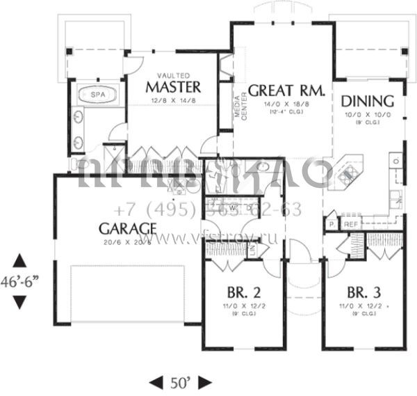 Проект одноэтажного дома с гаражом на две машины в стиле Ранчо S5-139 (2559-00083)