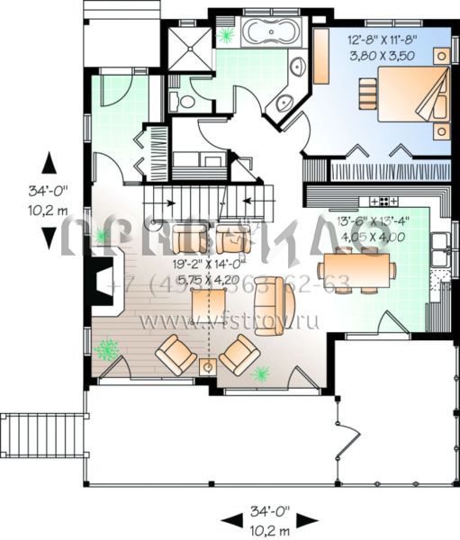 Проект двухэтажного дома без гаража в стиле Ранчо S5-174 (034-00110)