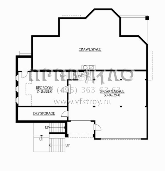Проект двухэтажного дома с гаражом на три и более машин в стиле Ранчо S5-407 (341-00022)