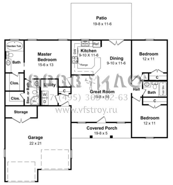Проект одноэтажного дома с гаражом на две машины в стиле Ранчо S5-132 (348-00015)