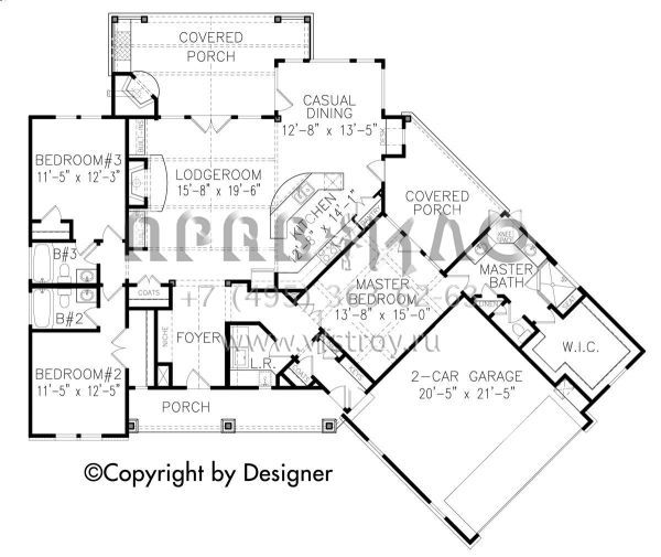 Проект одноэтажного дома с гаражом на две машины в стиле Ранчо S5-181 (699-00085)