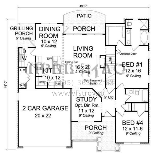Проект двухэтажного дома с гаражом на две машины в стиле Ранчо S5-181 (4848-00308)