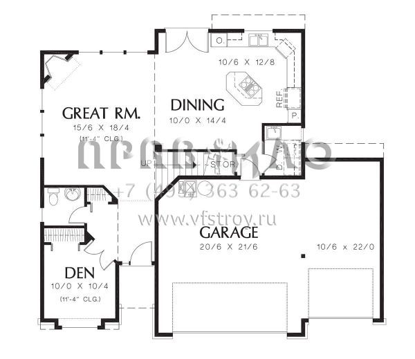 Проект двухэтажного дома с гаражом на три и более машин в стиле Ранчо S5-182 (2559-00238)