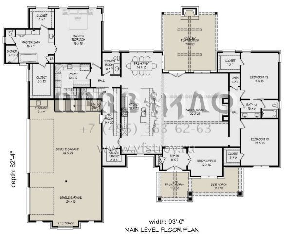 Проект двухэтажного дома с гаражом на три и более машин в американском стиле S5-376 (940-00350)
