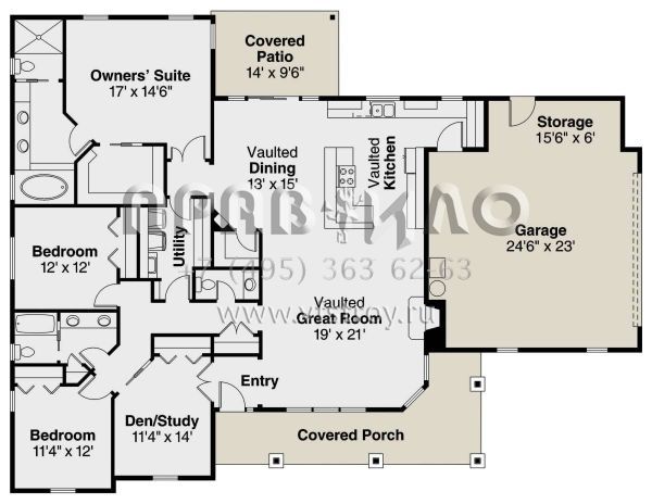 Проект одноэтажного дома с гаражом на две машины в стиле Ранчо S5-214 (035-00832)