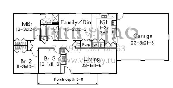 Проект одноэтажного дома с гаражом на две машины в стиле Ранчо S5-125 (5633-00225)