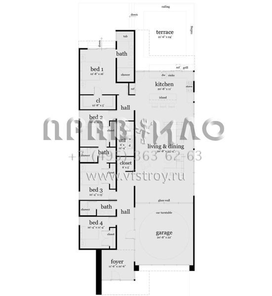Проект одноэтажного дома с гаражом на две машины в стиле хайтек S5-244 (028-00129)