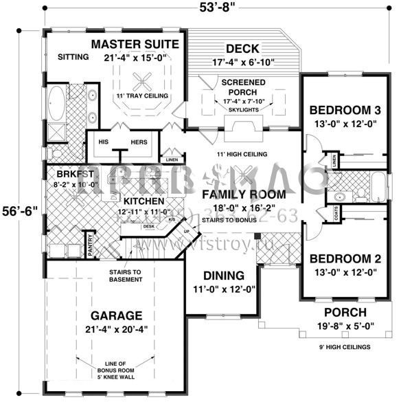 Проект одноэтажного дома с гаражом на две машины в американском стиле S5-158 (036-00198)
