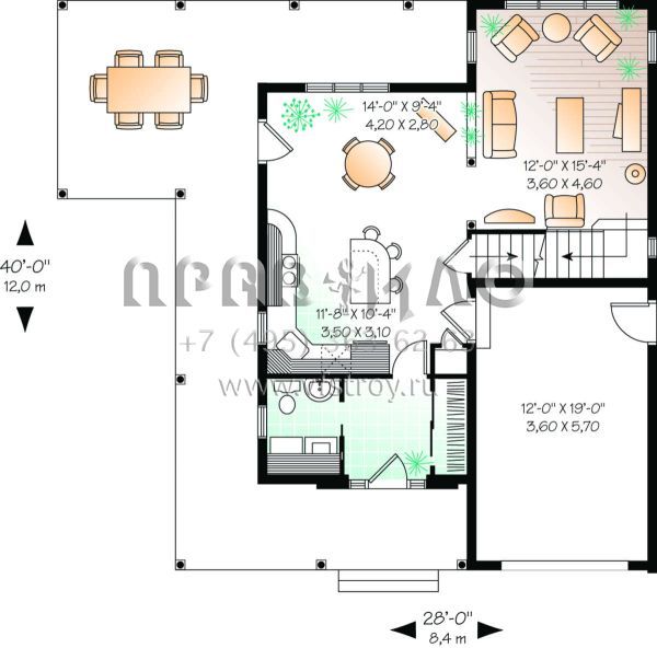 Проект двухэтажного дома с гаражом на одну машину в стиле Ранчо S5-121 (034-00094)