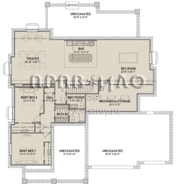 Проект одноэтажного дома с гаражом на три и более машин в американском стиле S5-231 (425-00031)