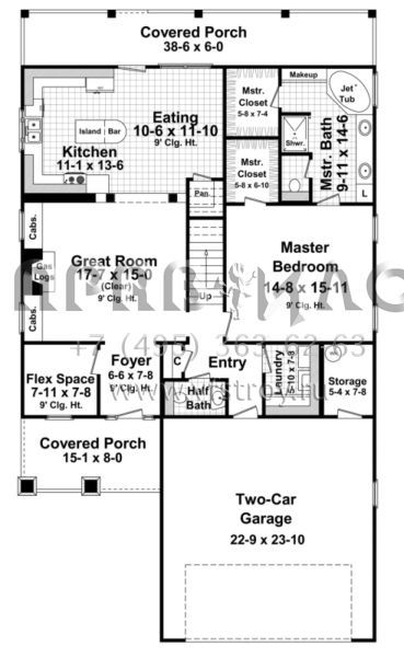 Проект двухэтажного дома с гаражом на две машины в американском стиле S5-195 (348-00125)