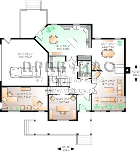Проект двухэтажного дома с гаражом на две машины в стиле Ранчо S5-238 (034-00836)