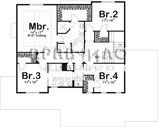 Проект двухэтажного дома с гаражом на три и более машин в стиле Ранчо S5-210 (963-00231)