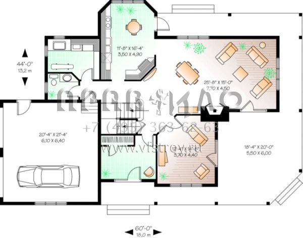 Проект двухэтажного дома с гаражом на две машины в стиле Ранчо S5-250 (034-00144)