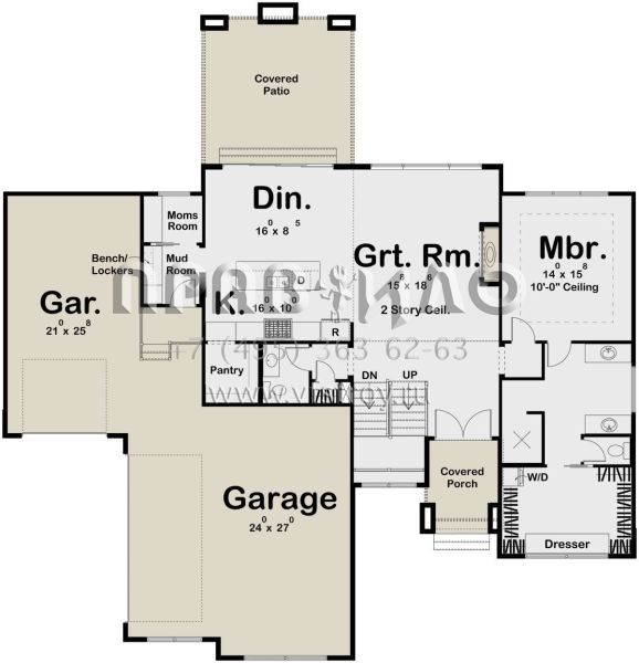 Проект двухэтажного дома с гаражом на три и более машин в стиле Райт S5-232 (963-00342)