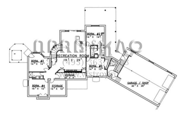 Проект одноэтажного дома с гаражом на три и более машин в американском стиле S5-215 (039-00163)