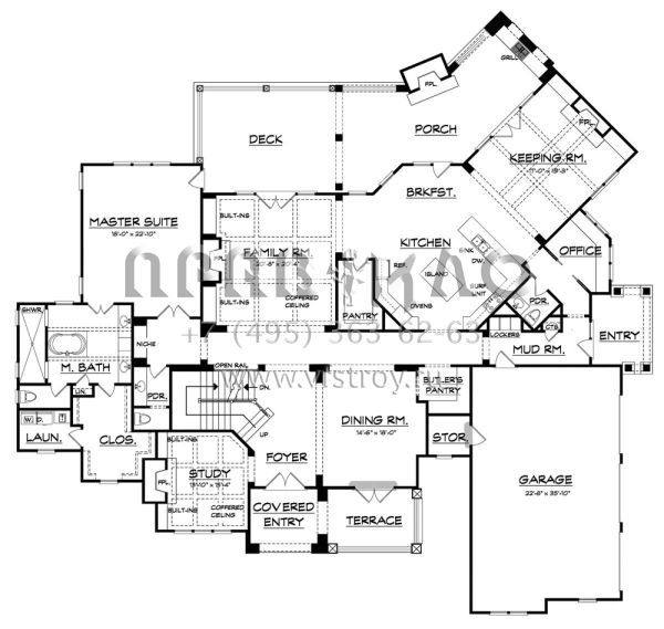Проект двухэтажного дома с гаражом на три и более машин в английском стиле S5-490 (3418-00002)