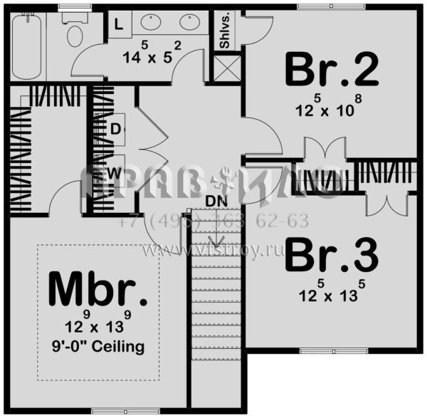 Проект двухэтажного дома с гаражом на одну машину в стиле Ранчо S5-119 (963-00823)