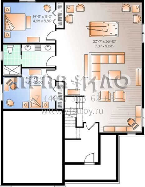 Проект двухэтажного дома с гаражом на одну машину в стиле Ранчо S5-267 (034-00969)