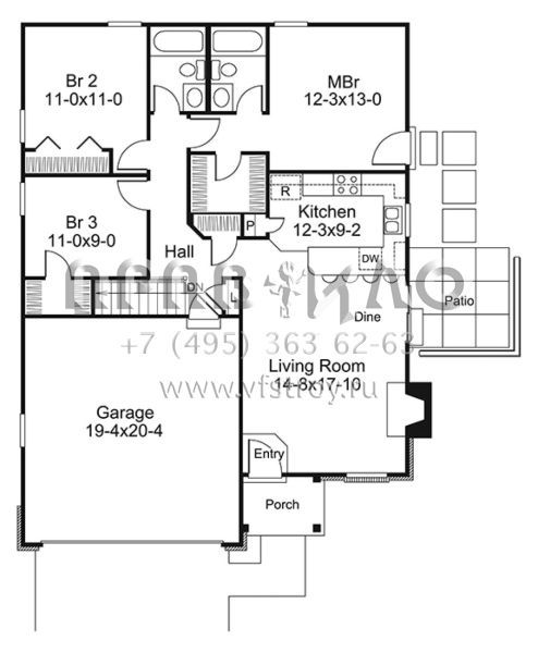 Проект одноэтажного дома с гаражом на две машины в стиле Ранчо S5-107 (5633-00248)
