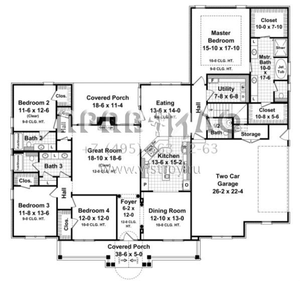 Проект одноэтажного дома с гаражом на две машины в стиле Ранчо S5-255 (348-00157)