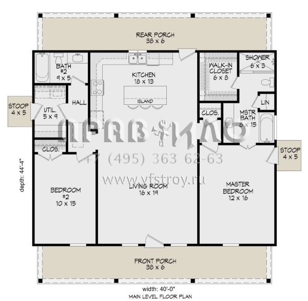 Проект одноэтажного дома без гаража в стиле Ранчо S5-119 (940-00746)