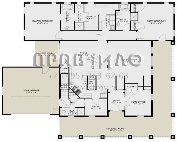 Проект одноэтажного дома с гаражом на две машины в стиле Ранчо S5-251 (2802-00046)