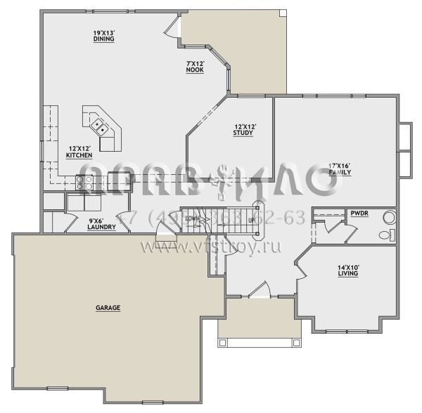 Проект двухэтажного дома с гаражом на две машины в стиле Ранчо S5-289 (8768-00098)
