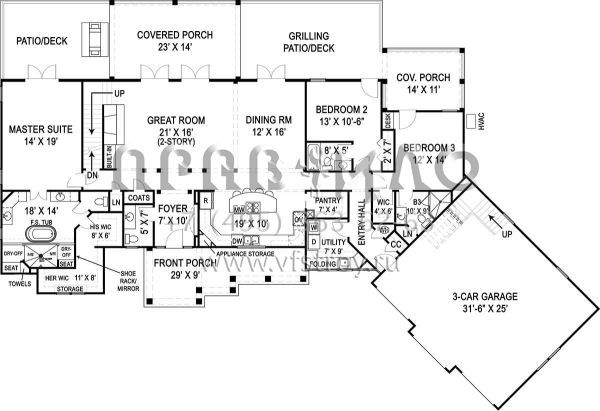 Проект одноэтажного дома с гаражом на три и более машин в американском стиле S5-235 (4195-00009)