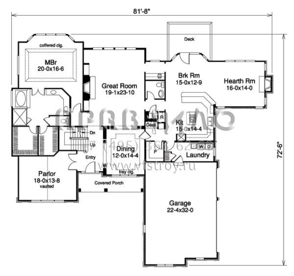 Проект двухэтажного дома с гаражом на три и более машин в стиле Ранчо S5-361 (5633-00142)