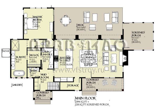 Проект двухэтажного дома без гаража в стиле Ранчо S5-220 (1637-00154)