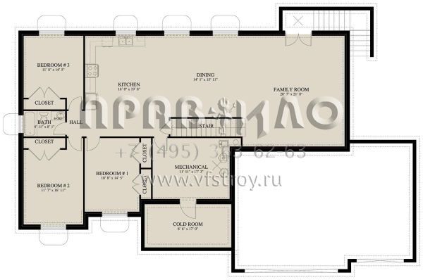 Проект одноэтажного дома с гаражом на три и более машин в стиле Ранчо S5-194 (2802-00051)