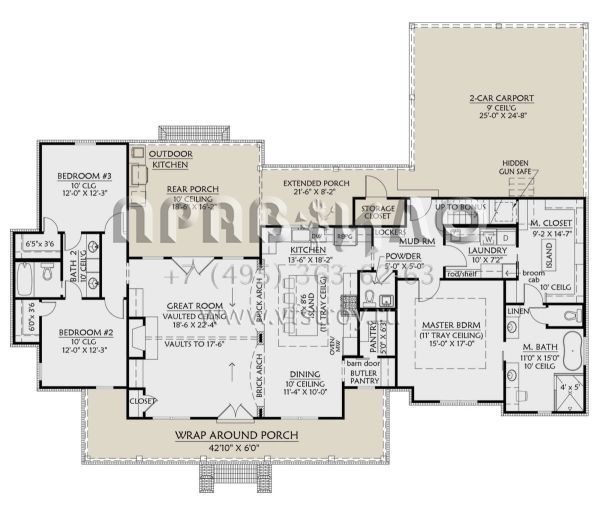 Проект одноэтажного дома с гаражом на две машины в современном стиле S5-206 (4534-00031)