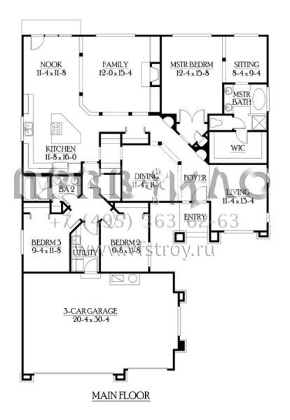 Проект одноэтажного дома с гаражом на три и более машин в стиле Ранчо S5-198 (341-00175)