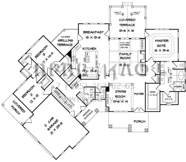 Проект одноэтажного дома с гаражом на две машины в американском стиле S5-262 (6082-00004)