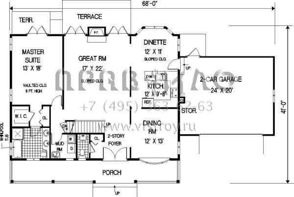 Проект двухэтажного дома с гаражом на две машины в стиле Ранчо S5-178 (033-00107)